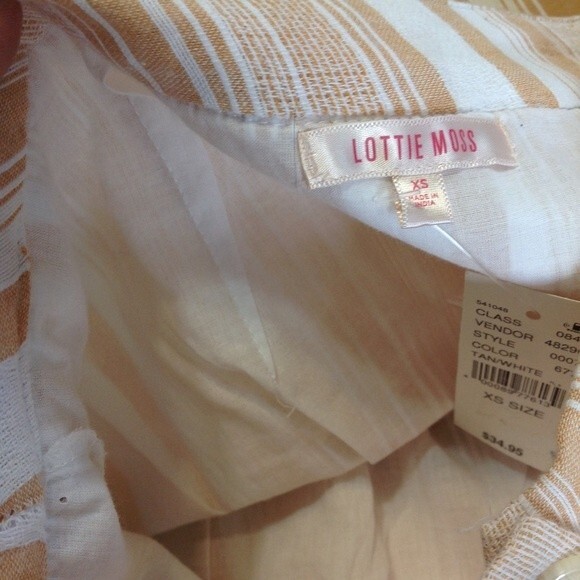 LOTTIE MOSS PACSUN Tan White Striped Button Front Mini Skirt Lined NWT X-Small - Picture 7 of 11